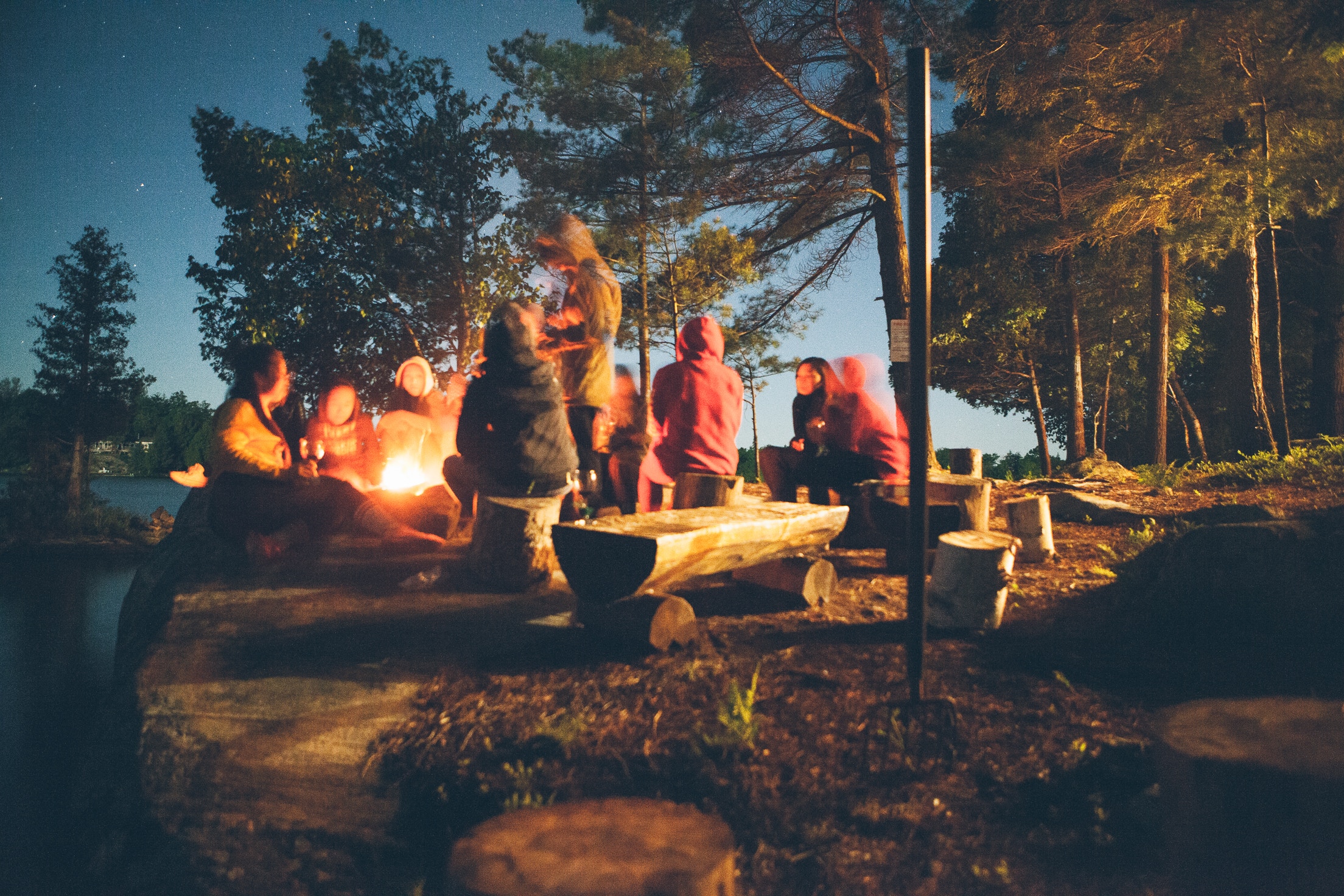 beach camping bonfire