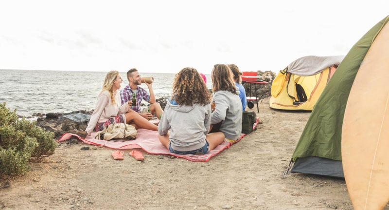 beach camping with group