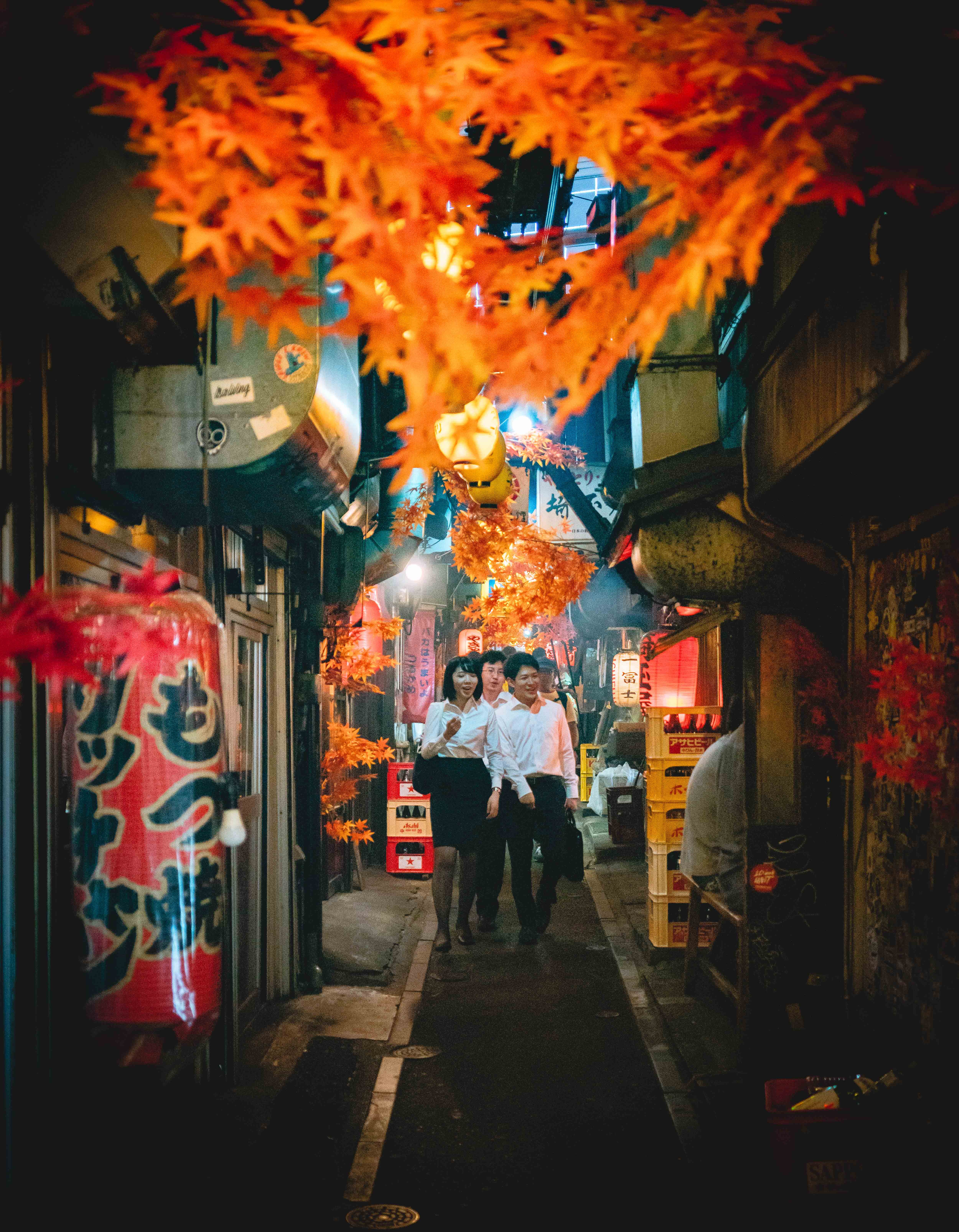 Fall Photos Japanese street decorated with orange leaves