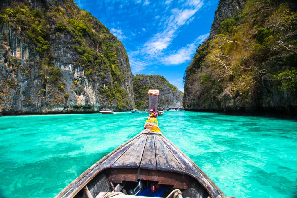 wooden boat in beautiful islands of phi phi