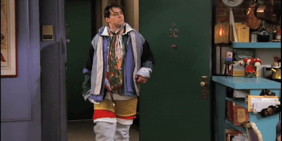 Joey from friends wearing 5 layers of clothes