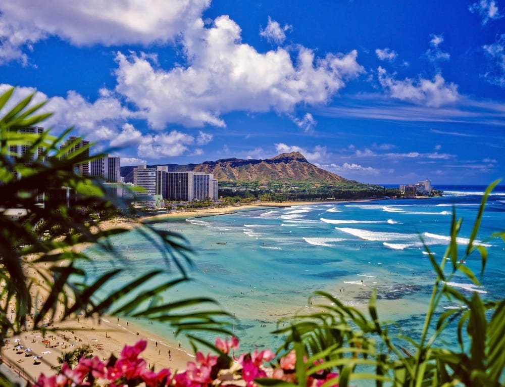 waikiki beach and diamond head is the best warm winter vacation in the USA