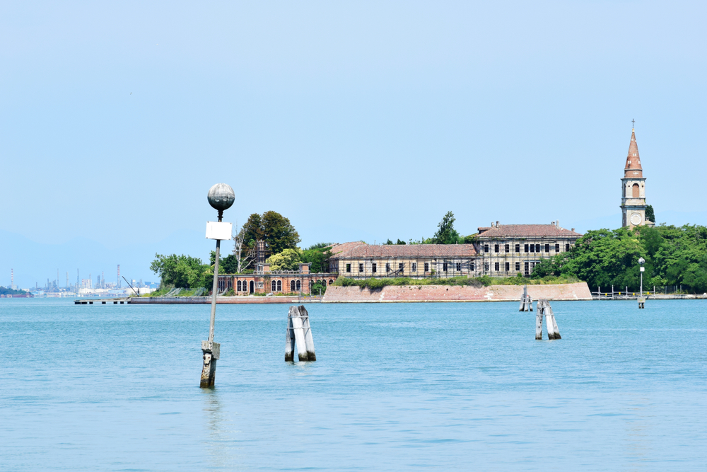 Poveglia, a small island located between Venice and Lido in the Venetian Lagoon, Italy, as seen from Malamocco on Lido Island