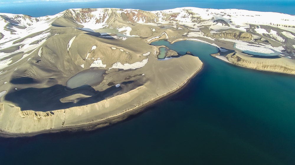 Rare aerial footage of Deception Island, Antarctica.