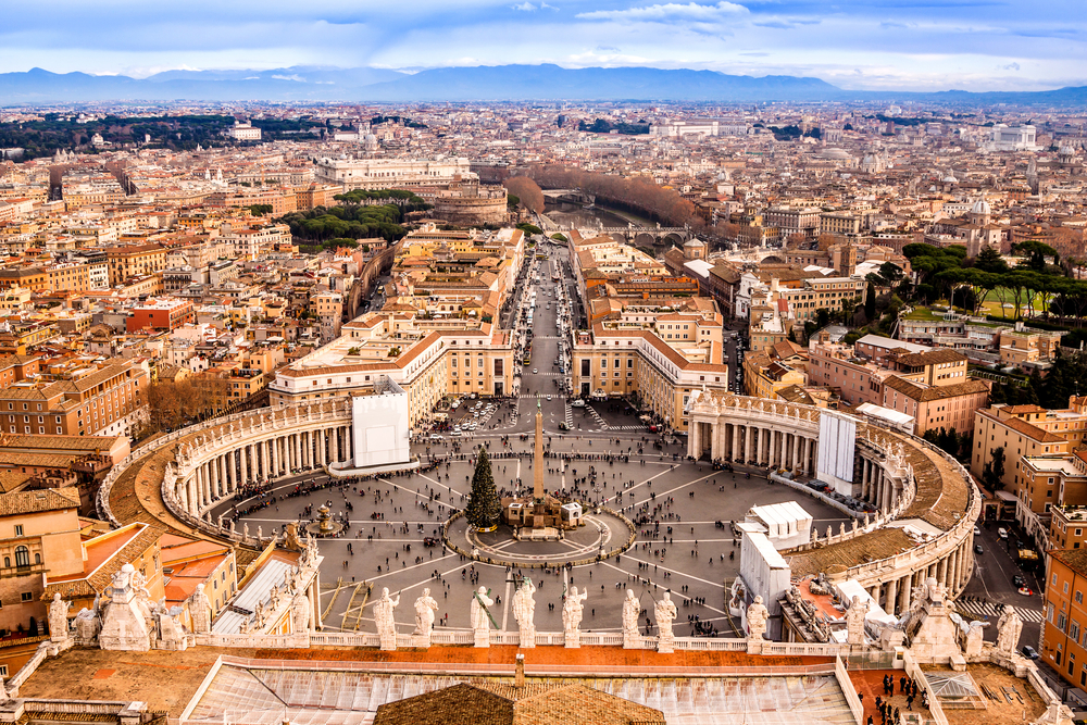Rome, Italy. Famous Saint Peter's Square in Vatican and aerial view of the city