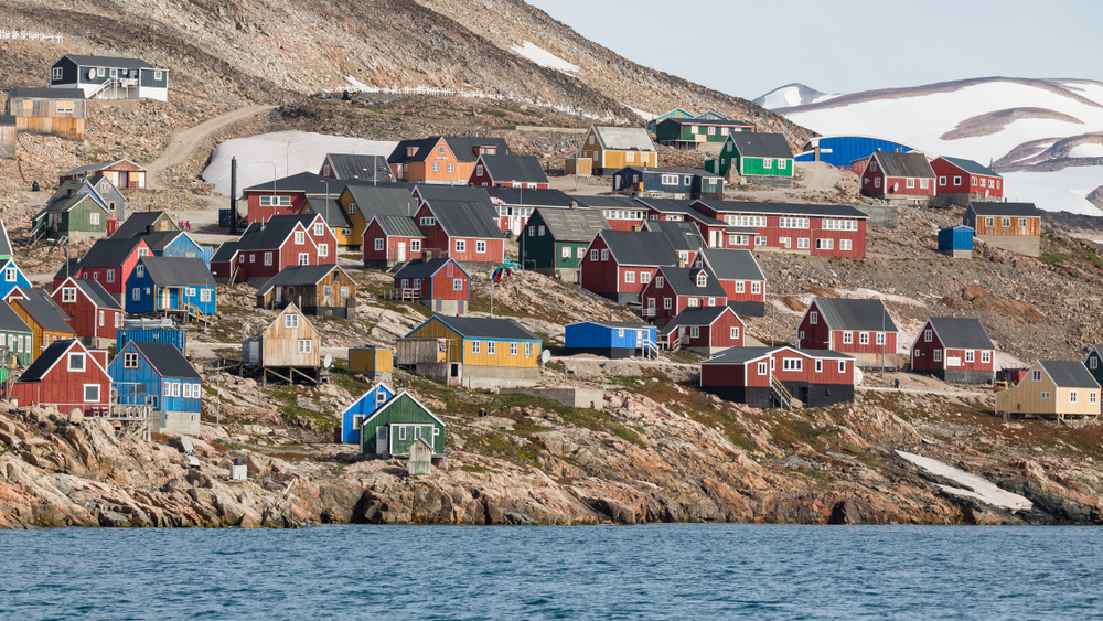 colorful houses in Ittoqqortoormiit, eastern Greenland at the entrance to the Scoresby Sound fjords