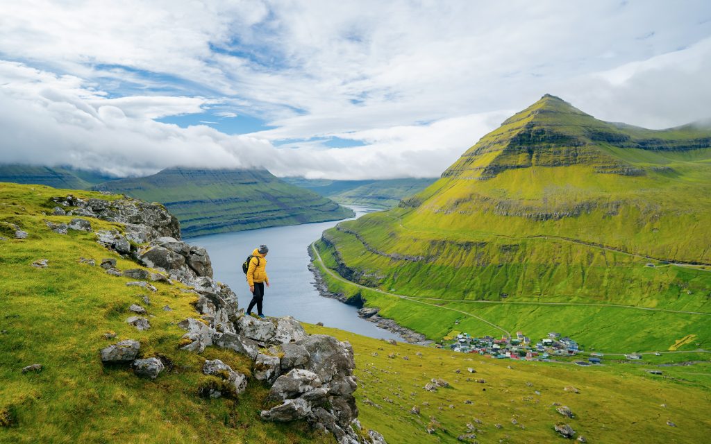 hiking over beautiful outlook