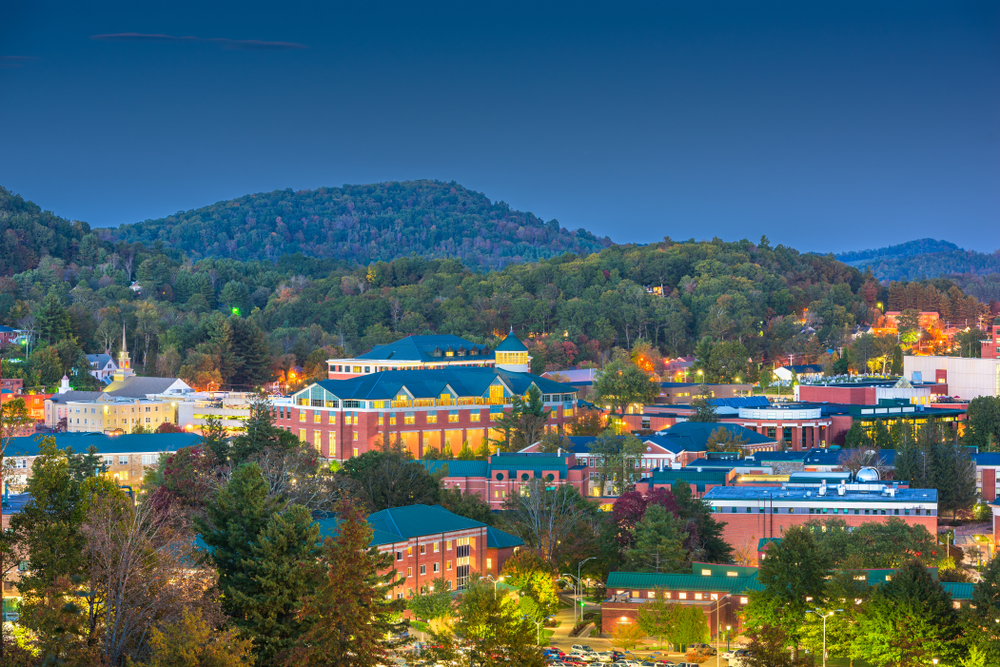 Boone,,North,Carolina,,Usa,Campus,And,Town,Skyline,At,Twilight.